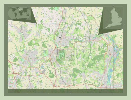 Foto de Welwyn Hatfield, distrito no metropolitano de Inglaterra Gran Bretaña. Open Street Map. Mapas de ubicación auxiliares de esquina - Imagen libre de derechos