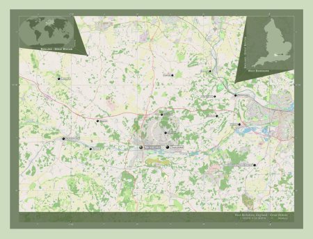 Photo for West Berkshire, county of England - Great Britain. Open Street Map. Locations and names of major cities of the region. Corner auxiliary location maps - Royalty Free Image