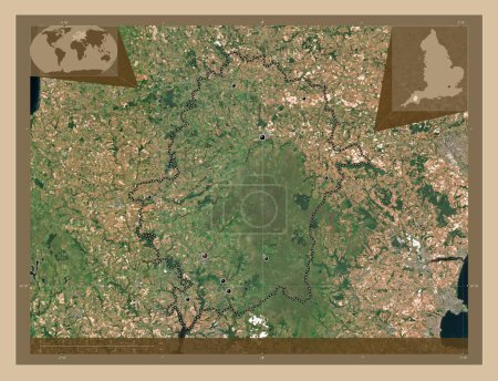 Foto de West Devon, distrito no metropolitano de Inglaterra Gran Bretaña. Mapa satelital de baja resolución. Ubicaciones de las principales ciudades de la región. Mapas de ubicación auxiliares de esquina - Imagen libre de derechos