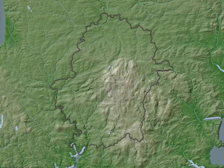 Foto de West Devon, distrito no metropolitano de Inglaterra Gran Bretaña. Mapa de elevación coloreado en estilo wiki con lagos y ríos - Imagen libre de derechos