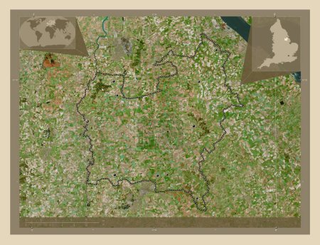 Photo for West Lindsey, non metropolitan district of England - Great Britain. High resolution satellite map. Locations of major cities of the region. Corner auxiliary location maps - Royalty Free Image