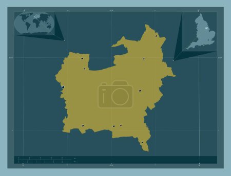 Photo for West Lindsey, non metropolitan district of England - Great Britain. Solid color shape. Locations of major cities of the region. Corner auxiliary location maps - Royalty Free Image