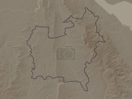 Téléchargez les photos : West Lindsey, district non métropolitain d'Angleterre - Grande-Bretagne. Carte d'altitude colorée dans des tons sépia avec des lacs et des rivières - en image libre de droit