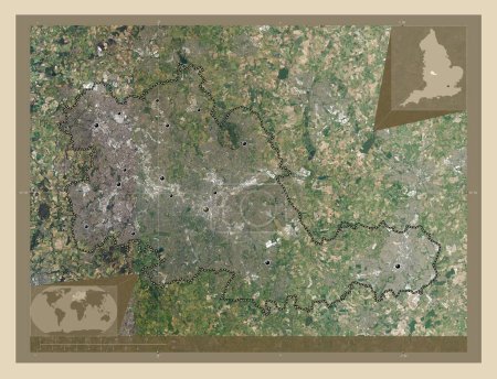 Photo for West Midlands Combined Authority, region of England - Great Britain. High resolution satellite map. Locations of major cities of the region. Corner auxiliary location maps - Royalty Free Image