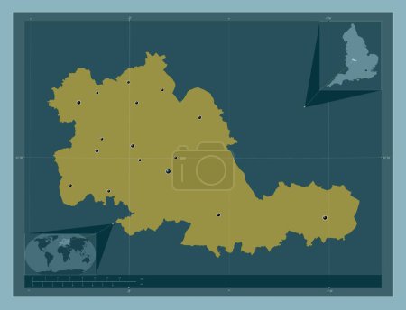 Photo for West Midlands Combined Authority, region of England - Great Britain. Solid color shape. Locations of major cities of the region. Corner auxiliary location maps - Royalty Free Image