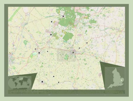 Photo for West Suffolk, non metropolitan district of England - Great Britain. Open Street Map. Locations of major cities of the region. Corner auxiliary location maps - Royalty Free Image