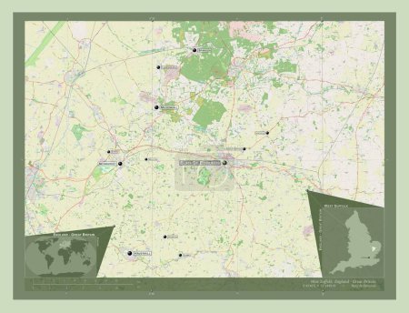 Photo for West Suffolk, non metropolitan district of England - Great Britain. Open Street Map. Locations and names of major cities of the region. Corner auxiliary location maps - Royalty Free Image