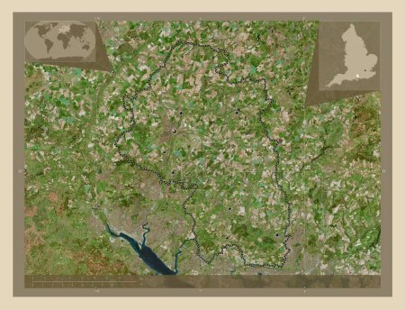 Foto de Winchester, distrito no metropolitano de Inglaterra - Gran Bretaña. Mapa satelital de alta resolución. Ubicaciones de las principales ciudades de la región. Mapas de ubicación auxiliares de esquina - Imagen libre de derechos
