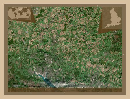 Foto de Winchester, distrito no metropolitano de Inglaterra - Gran Bretaña. Mapa satelital de baja resolución. Ubicaciones de las principales ciudades de la región. Mapas de ubicación auxiliares de esquina - Imagen libre de derechos