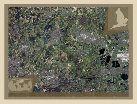 Photo for Windsor and Maidenhead, metropolitan district of England - Great Britain. High resolution satellite map. Locations of major cities of the region. Corner auxiliary location maps - Royalty Free Image