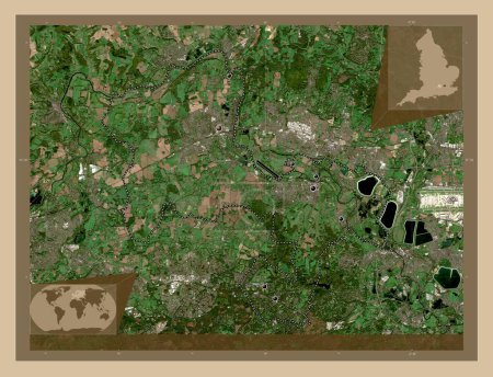 Photo for Windsor and Maidenhead, metropolitan district of England - Great Britain. Low resolution satellite map. Locations of major cities of the region. Corner auxiliary location maps - Royalty Free Image