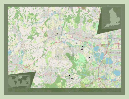 Photo for Windsor and Maidenhead, metropolitan district of England - Great Britain. Open Street Map. Locations of major cities of the region. Corner auxiliary location maps - Royalty Free Image