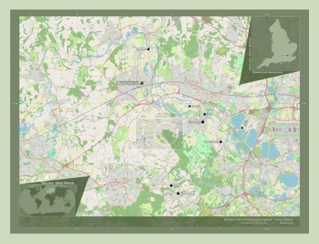Photo for Windsor and Maidenhead, metropolitan district of England - Great Britain. Open Street Map. Locations and names of major cities of the region. Corner auxiliary location maps - Royalty Free Image