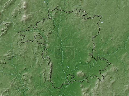 Téléchargez les photos : Worcestershire, comté administratif d'Angleterre - Grande-Bretagne. Carte d'altitude colorée dans le style wiki avec des lacs et des rivières - en image libre de droit
