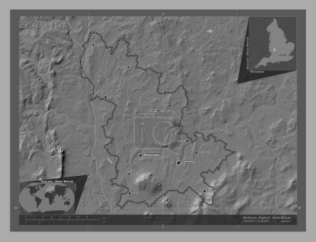Photo for Wychavon, non metropolitan district of England - Great Britain. Bilevel elevation map with lakes and rivers. Locations and names of major cities of the region. Corner auxiliary location maps - Royalty Free Image