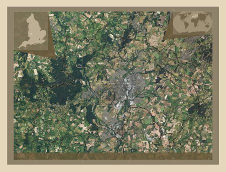 Foto de Wyre Forest, distrito no metropolitano de Inglaterra - Gran Bretaña. Mapa satelital de alta resolución. Mapas de ubicación auxiliares de esquina - Imagen libre de derechos