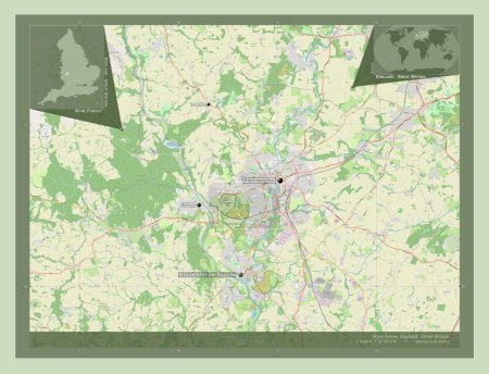 Foto de Wyre Forest, distrito no metropolitano de Inglaterra - Gran Bretaña. Open Street Map. Ubicaciones y nombres de las principales ciudades de la región. Mapas de ubicación auxiliares de esquina - Imagen libre de derechos