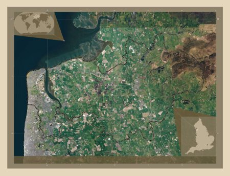 Foto de Wyre, distrito no metropolitano de Inglaterra Gran Bretaña. Mapa satelital de alta resolución. Mapas de ubicación auxiliares de esquina - Imagen libre de derechos