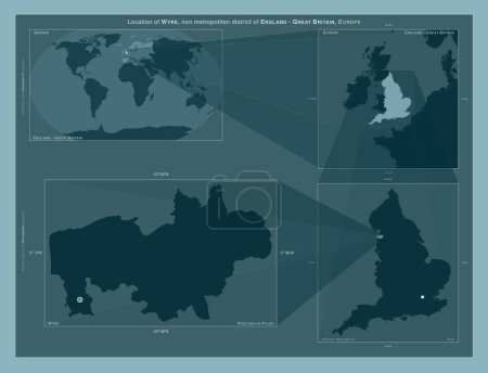 Foto de Wyre, distrito no metropolitano de Inglaterra Gran Bretaña. Diagrama que muestra la ubicación de la región en mapas a gran escala. Composición de marcos vectoriales y formas PNG sobre un fondo sólido - Imagen libre de derechos