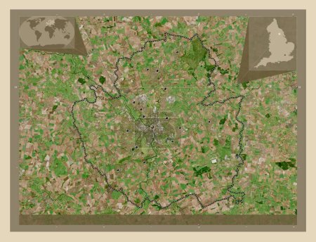 Téléchargez les photos : York, autorité unitaire de l'Angleterre - Grande-Bretagne. Carte satellite haute résolution. Emplacements des grandes villes de la région. Corner cartes de localisation auxiliaires - en image libre de droit