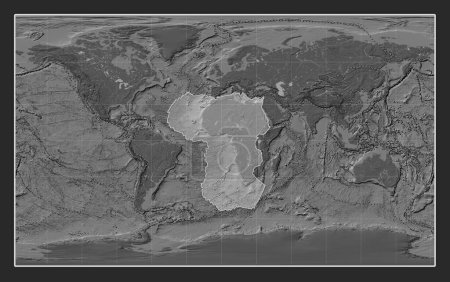 Téléchargez les photos : Plaque tectonique africaine sur la carte d'élévation bilevel dans la projection Compact Miller centrée méridionale. Limites des autres plaques - en image libre de droit