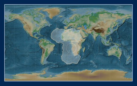 Foto de Placa tectónica africana en el mapa de elevación física en la proyección Compact Miller centrada meridionalmente. - Imagen libre de derechos