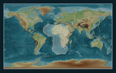 Foto de Placa tectónica africana en el mapa de elevación de estilo Wiki en la proyección Compact Miller centrada meridionalmente. - Imagen libre de derechos