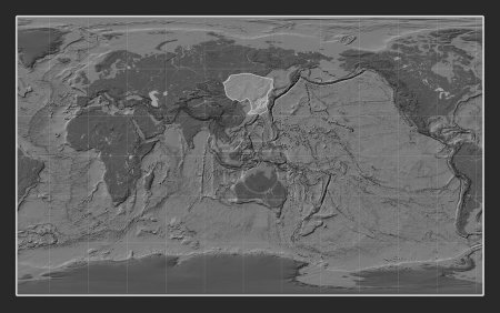 Téléchargez les photos : Plaque tectonique murale sur la carte d'élévation bilevel dans la projection Compact Miller centrée méridionale. - en image libre de droit