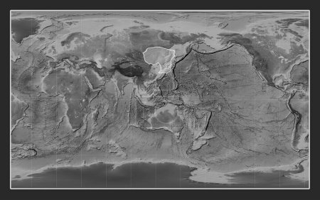 Téléchargez les photos : Plaque tectonique murale sur la carte d'élévation en niveaux de gris dans la projection Compact Miller centrée méridionale. - en image libre de droit