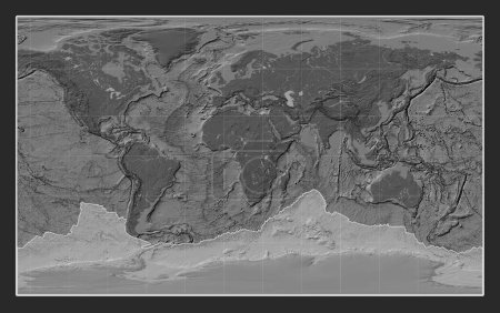 Téléchargez les photos : Plaque tectonique antarctique sur la carte d'altitude bilevel dans la projection Compact Miller centrée méridionale. - en image libre de droit