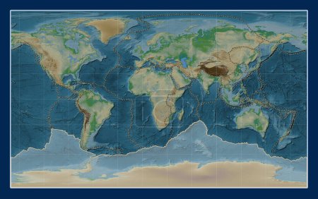 Photo for Antarctica tectonic plate on the physical elevation map in the Compact Miller projection centered meridionally. Boundaries of other plates - Royalty Free Image