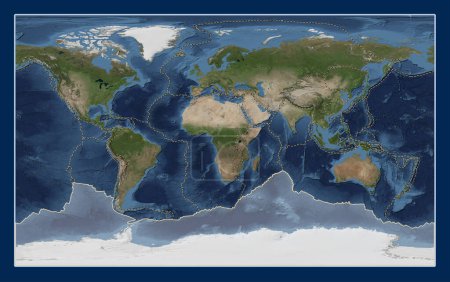 Foto de Placa tectónica antártica en el mapa satélite de mármol azul en la proyección Compact Miller centrada meridionalmente. Límites de otras placas - Imagen libre de derechos