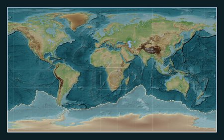 Téléchargez les photos : Plaque tectonique antarctique sur la carte d'altitude de style Wiki dans la projection Compact Miller centrée méridionale. - en image libre de droit
