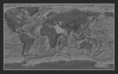 Photo for Arabian tectonic plate on the bilevel elevation map in the Compact Miller projection centered meridionally. Boundaries of other plates - Royalty Free Image