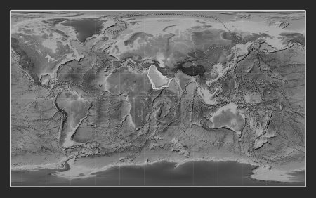 Photo for Arabian tectonic plate on the grayscale elevation map in the Compact Miller projection centered meridionally. Boundaries of other plates - Royalty Free Image