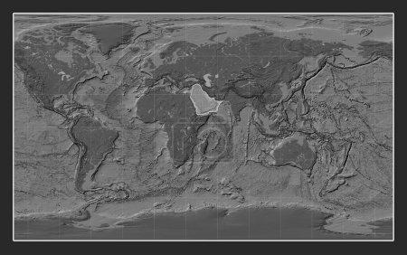 Photo for Arabian tectonic plate on the bilevel elevation map in the Compact Miller projection centered meridionally. - Royalty Free Image
