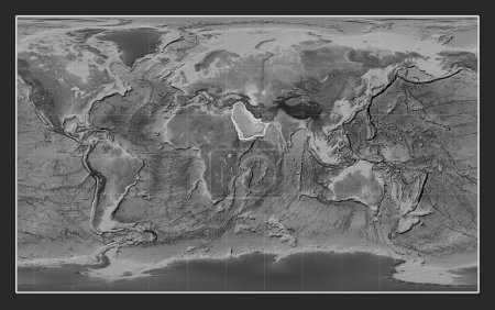 Photo for Arabian tectonic plate on the grayscale elevation map in the Compact Miller projection centered meridionally. - Royalty Free Image