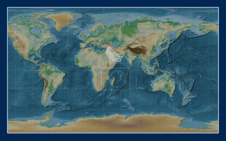 Photo for Arabian tectonic plate on the physical elevation map in the Compact Miller projection centered meridionally. - Royalty Free Image