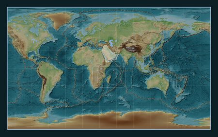Téléchargez les photos : Plaque tectonique arabe sur la carte d'élévation de style Wiki dans la projection Compact Miller centrée méridionale. Limites des autres plaques - en image libre de droit