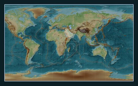 Photo for Arabian tectonic plate on the Wiki style elevation map in the Compact Miller projection centered meridionally. Distribution of known volcanoes - Royalty Free Image