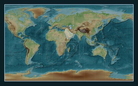 Téléchargez les photos : Plaque tectonique arabe sur la carte d'élévation de style Wiki dans la projection Compact Miller centrée méridionale. - en image libre de droit