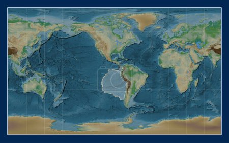 Téléchargez les photos : Plaque tectonique Nazca sur la carte d'élévation physique dans la projection Compact Miller centrée méridionale. - en image libre de droit
