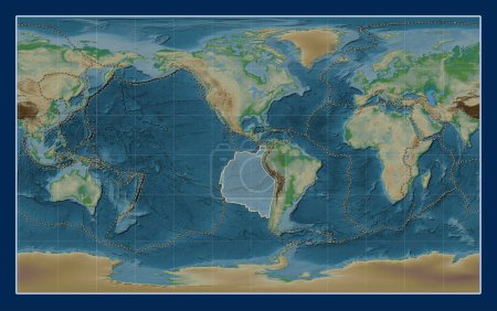 Photo for Nazca tectonic plate on the physical elevation map in the Compact Miller projection centered meridionally. Boundaries of other plates - Royalty Free Image