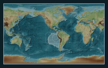 Téléchargez les photos : Plaque tectonique Nazca sur la carte d'élévation de style Wiki dans la projection Compact Miller centrée méridionale. - en image libre de droit