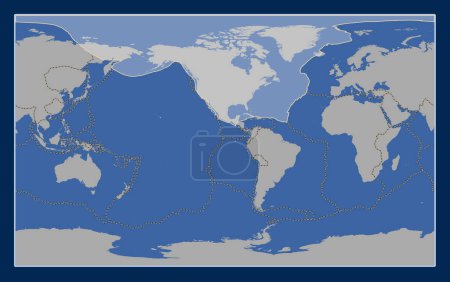 Téléchargez les photos : Plaque tectonique nord-américaine sur la carte de contour solide dans la projection Compact Miller centrée méridionale. Limites des autres plaques - en image libre de droit
