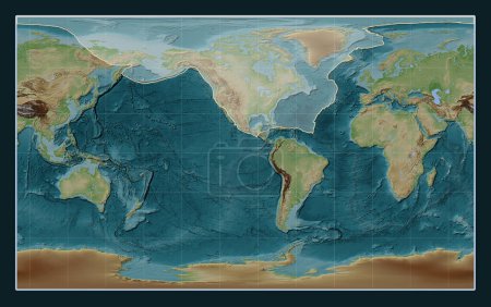 Foto de Placa tectónica norteamericana en el mapa de elevación de estilo Wiki en la proyección Compact Miller centrada meridionalmente. - Imagen libre de derechos