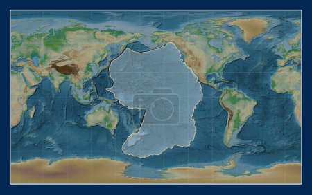 Photo for Pacific tectonic plate on the physical elevation map in the Compact Miller projection centered meridionally. - Royalty Free Image