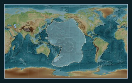 Téléchargez les photos : Plaque tectonique du Pacifique sur la carte d'élévation de style Wiki dans la projection Compact Miller centrée méridionale. - en image libre de droit