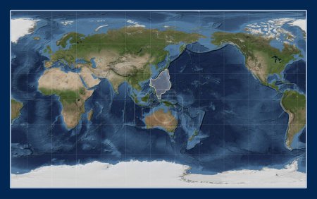 Téléchargez les photos : Plaque tectonique de la mer des Philippines sur la carte satellite Blue Marble dans la projection Compact Miller centrée sur le méridien. - en image libre de droit