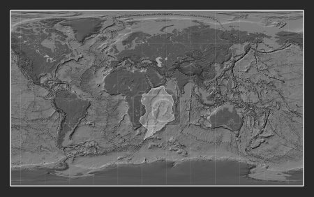 Photo for Somalian tectonic plate on the bilevel elevation map in the Compact Miller projection centered meridionally. Boundaries of other plates - Royalty Free Image